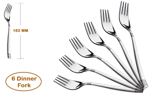 Shapes Lynex Dinner Fork 6 - Stainless Steel, 6 Pcs Set, Silver Color, Mirror Finish | Classic Design, Thick Stems for Durability, Soft-Curved Edges