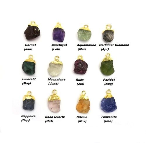 Raw Birthstone Gold Electroplated Cap Charm Pendant Size: 10Mmm To 14Mm