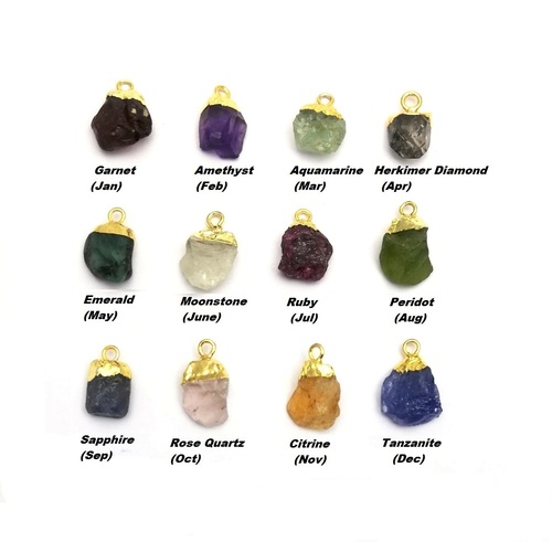 Raw Birthstone Gold Electroplated Cap Charm Pendant