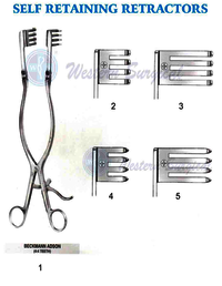 Ws S.r.r. Self Retaining Retractors - Stainless Steel, Handheld Elongated Clamp With Prongs, Silver Finish For Tissue Retraction In Surgical Procedures