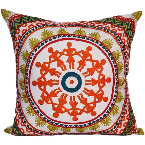 Multi Colour Embroidery Cushion - 18x18 Inch, 18 Inch Length | Multi Colour Embroidered Design