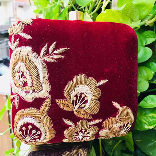 Embroidered Crafted Box Clutch