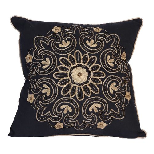 Black Colour Embroidery Cushion - 18x18 inches | Elegant Black Fabric, Soft Polyester Filling, Decorative Embroidery Design