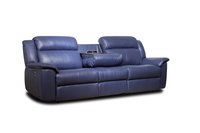 Modern Blue Leather 3 Seater Electric Sofa Recliner With Chaise