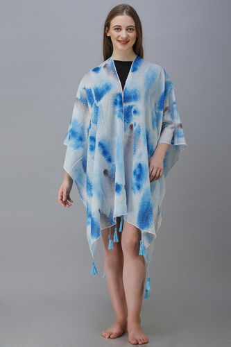 Multi Digital Printed Crepe Poncho With Fancy Tassel