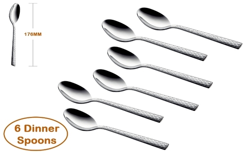 Shapes Feast Dinner Spoon 6 Pcs - Stainless Steel, Mirror Finish, Silver Color | 100% Food Grade, Thick Stems for Durability, Smooth Edges for Safety