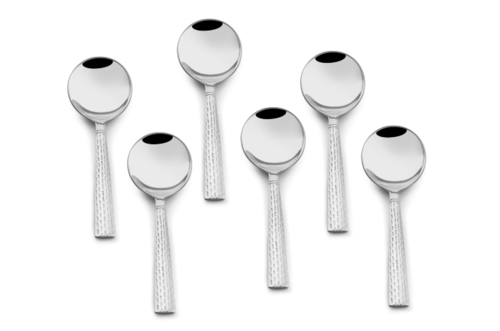 Shapes Feast Soup Spoon 6 Pcs - Stainless Steel Silver Color Mirror Finish | Elegant Design Thick Stems Soft-Curved Edges for Functionality