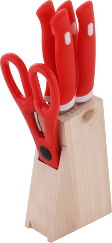 Wooden 5 Pcs Knives Set With Scissor