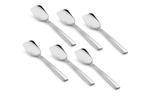 Shapes Feast Ice Cream Spoon 6 Pcs - Stainless Steel, Silver Color, Mirror Finish | Thick Stems for Durability, Soft-Curved Edges for Safety
