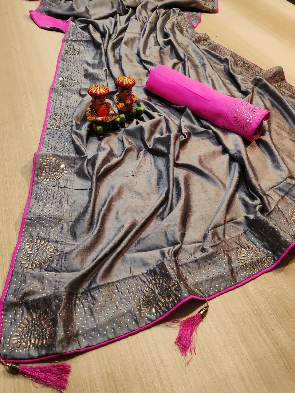 zoya silk saree with shining latkan