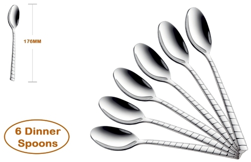 Shapes Zack Dinner Spoon 6 Pcs - Stainless Steel, 6 pcs Set, Silver Color, Mirror Finish | Durable Design with Thick Stems and Soft-Curved Edges