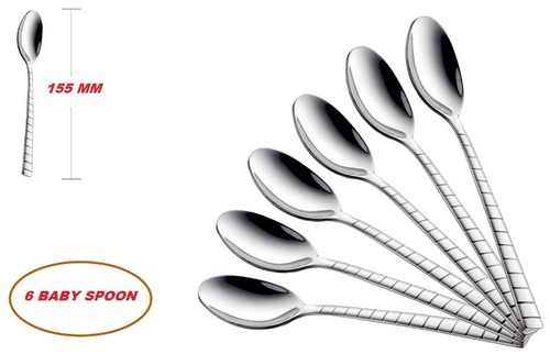 Shapes Zack Baby Spoon 6 Pcs - Stainless Steel, Mirror Finish, Silver Color | Durable Thick Stems, Soft-Curved Edges for Safety and Style