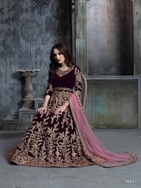 Velvet Embroidered Anarkali Suit