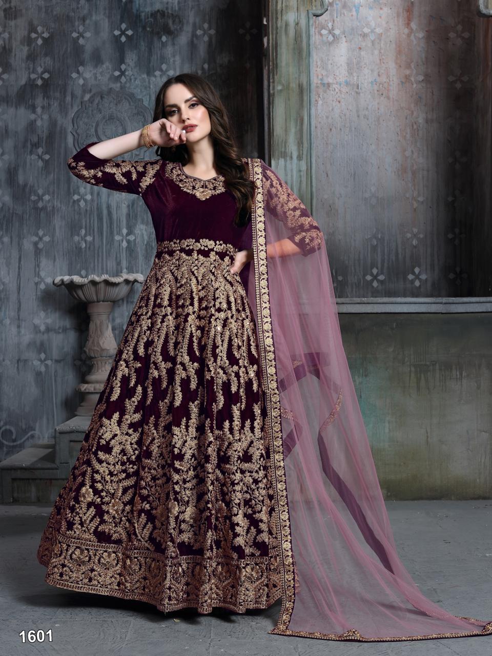 Velvet Embroidered Anarkali Suit