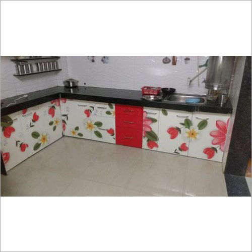 Flower Printed Modular Kitchen