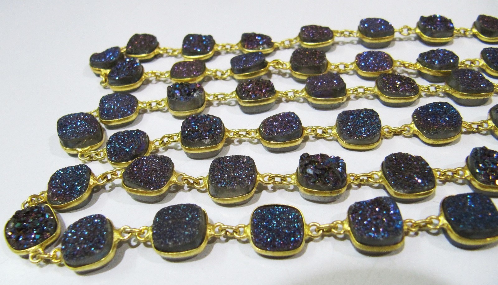 Natural Druzy Cushion Shape Connector Chain , 10mm , Sold Per Foot