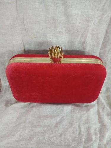 Ethnic Fancy Red Designer Clutch - Metal Material, Customized Size | Elegant Red Accents, Intricate Detailing