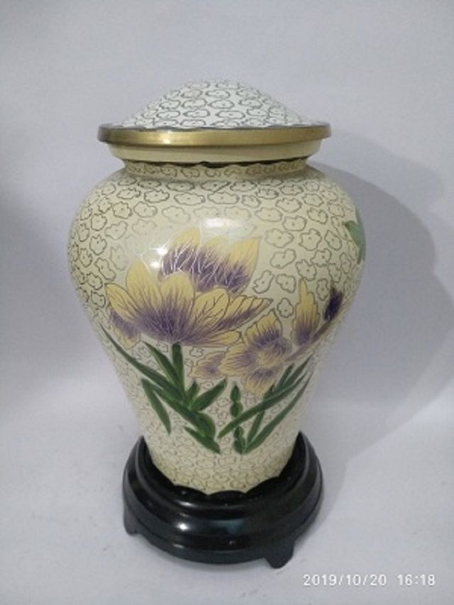 White Cloisonne Cremation Urn