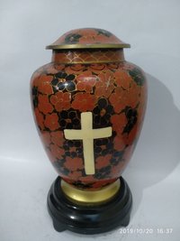 Cloisonne Vase Cremation Urn with Cross