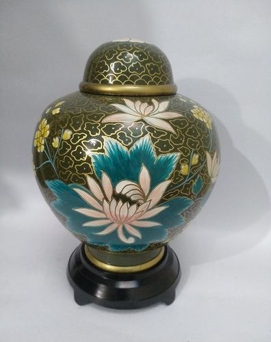 Green Cloisonne vase Cremation Urn with Rose