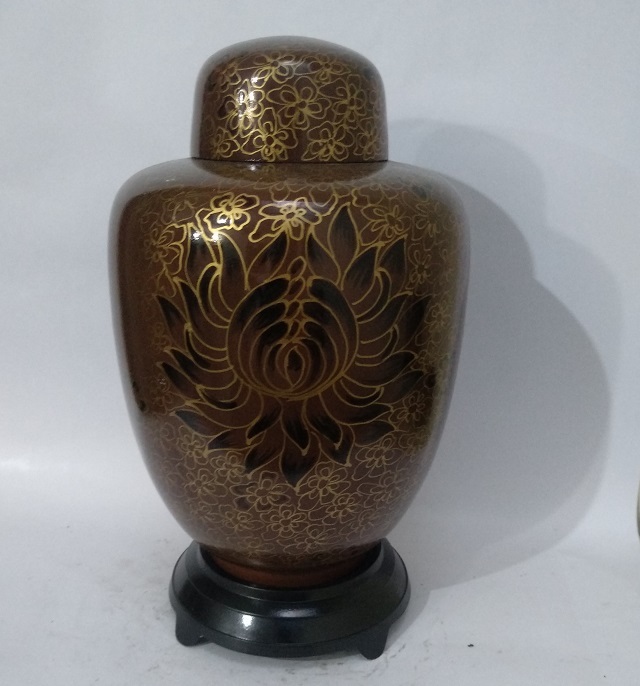 Green Cloisonne vase Cremation Urn with Rose
