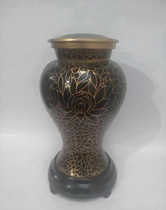 Etienne Cloisonne Metal Urn- Black