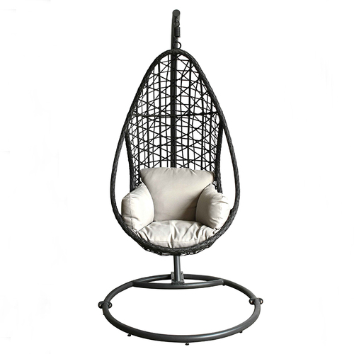 Weather Resistant Black Rattan Outdoor Swing Chair By GLOBALTRADE