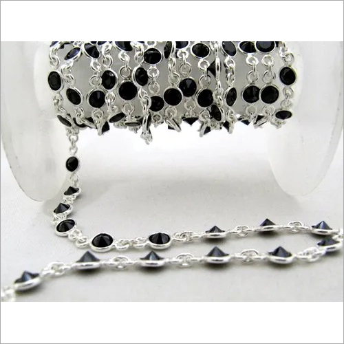 Black CZ 4mm Connector Chain Sterling Silver Chain
