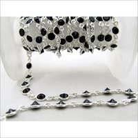 Black CZ 4mm Connector Chain Sterling Silver Chain