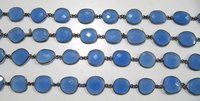 Natural Aqua Blue Chalcedony Free Shape Connector Chain Bezel Chain