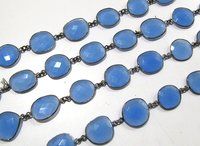 Natural Aqua Blue Chalcedony Free Shape Connector Chain Bezel Chain