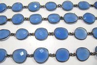 Natural Aqua Blue Chalcedony Free Shape Connector Chain Bezel Chain