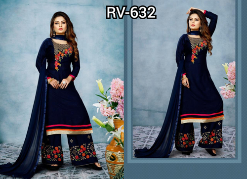 Suit - Rayon Top (XXL, 42 Inches) , Rayon Palazzo with 14kg Embroidery (40 Inches) , Nazmin Dupatta | Comfortable Fit, Elegant Look, Stylish Design, Party Wear