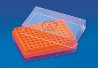 Mct-twin Rack - Polypropylene, 12.5 X 7.5 X 4.5 Cm , 108 Holes For 0.5ml & 1.5ml Tubes, Orange Color, Clear Lid, Autoclavable