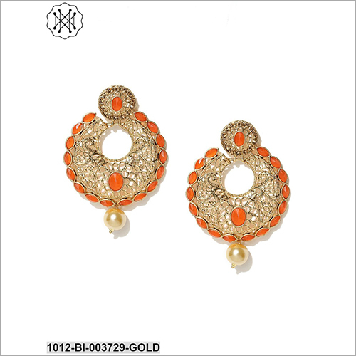 Ladies Gold Plated Studded Earring - Metal Stone | Unique Design Enhanced Elegance Perfect for Engagement Anniversary or Party