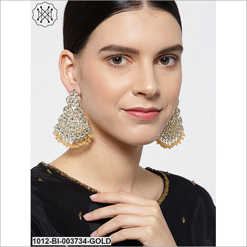 Ladies Modern Earring - Metal with Stone and Beads, Perfect for Engagements, Anniversaries, Gifts, and Various Celebrations