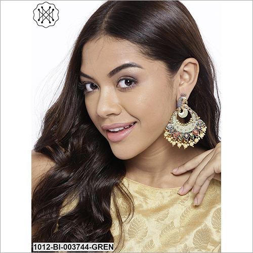 Ladies Earring - Metal, Stones, Beads | Trendy Studded Design for Parties, Gifts, and Traditional Attire, Ideal for Women