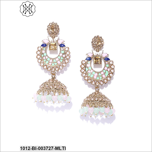 Bridal Studded Jhumka - Metal, Stone, Bead | Elegant Earrings for Engagement, Anniversary, and Gift Occasions
