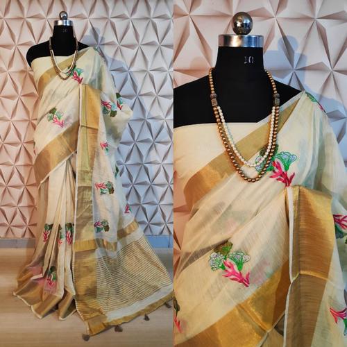 Embroidered Linen Saree