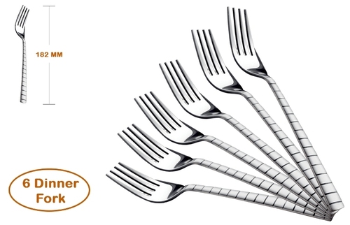 Shapes Zack Dinner Fork 6 Pcs - Stainless Steel, Silver Color, Mirror Finish | Elegant Design, Thick Stems for Durability, Soft-Curved Edges for Safety