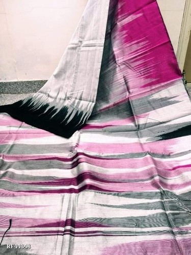 Ikkat pattern cotton silk handloom saree.