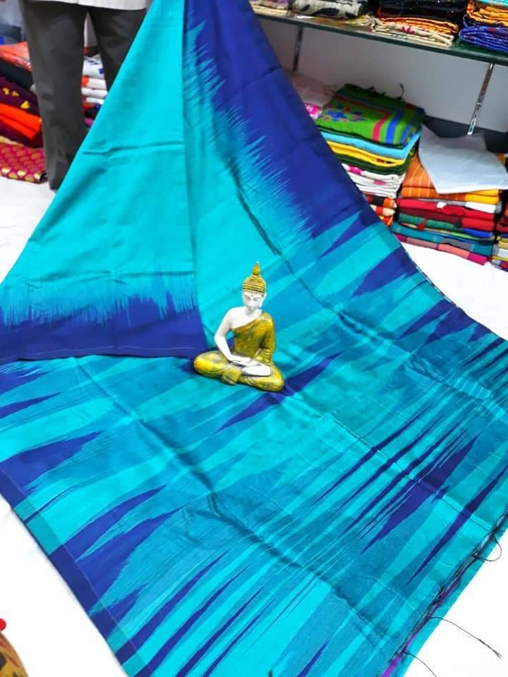 Ikkat pattern cotton silk handloom saree