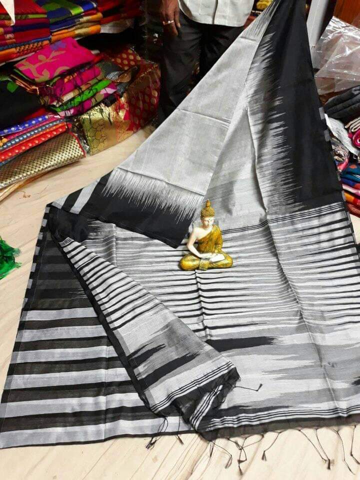 Ikkat pattern cotton silk handloom saree