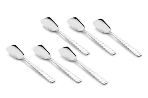 Shapes Zack Ice Cream Spoon 6 Pcs - Stainless Steel, Mirror Finish, Silver Color | Durable Thick Stems, Soft-Curved Edges, Timeless Design