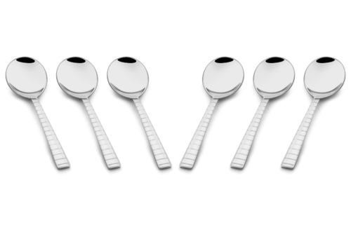 Zack Soup Spoon Set - 6 Pcs | Stainless Steel, Silver Color, Mirror Finish, Durable Thick Stems, Smooth Edges for Safety