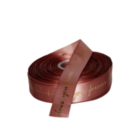 Fancy Ribbon - Satin Polyester, 2.5 Cm Width X 10 M Length | Rose Gold With Script Text Design And Metallic Print Accents
