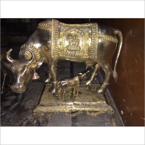 Brass Cow and Calf Statue