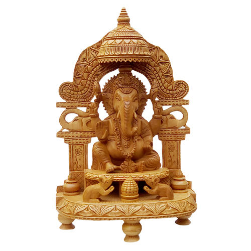 Pure Wooden Material Ganesh Merav Carving umbbrela Stetu Idol 30cm