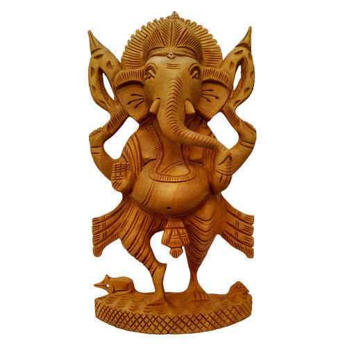 Wooden Lord Ganesha Statue Idol