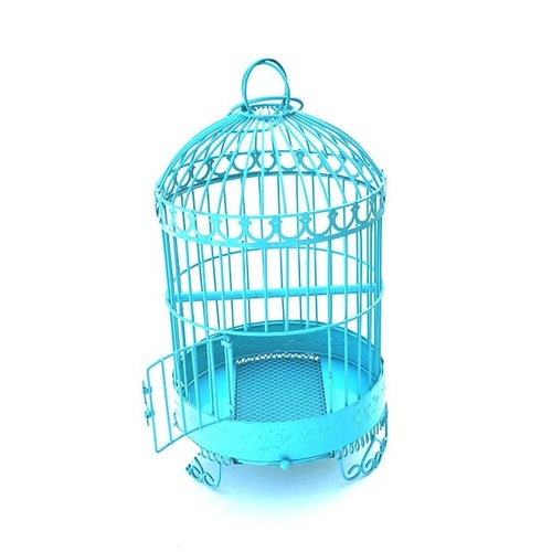 Small Blue Round Cast Iron Bird Cage For Feeding Birds